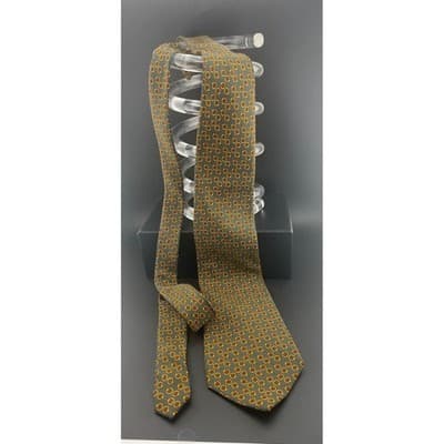 Vintage Valentino Cravatte Silk Tie Gray Horsebit Medallion Geometric Italy - Thumbnail 2