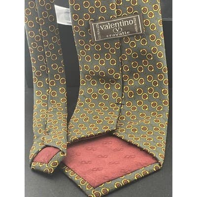 Vintage Valentino Cravatte Silk Tie Gray Horsebit Medallion Geometric Italy - Thumbnail 9