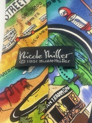 Nicole Miller Silk Novelty Tie Vintage 90s Route 66 Travel Road Trip 1991 USA - Thumbnail 7