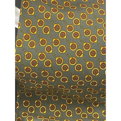 Vintage Valentino Cravatte Silk Tie Gray Horsebit Medallion Geometric Italy - Thumbnail 7