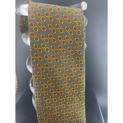 Vintage Valentino Cravatte Silk Tie Gray Horsebit Medallion Geometric Italy - Thumbnail 3