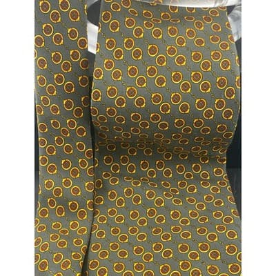 Vintage Valentino Cravatte Silk Tie Gray Horsebit Medallion Geometric Italy - Thumbnail 4