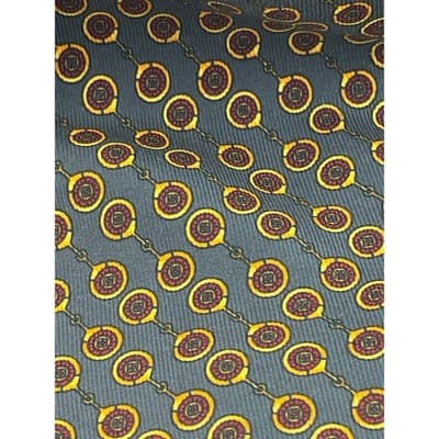Vintage Valentino Cravatte Silk Tie Gray Horsebit Medallion Geometric Italy - Thumbnail 6