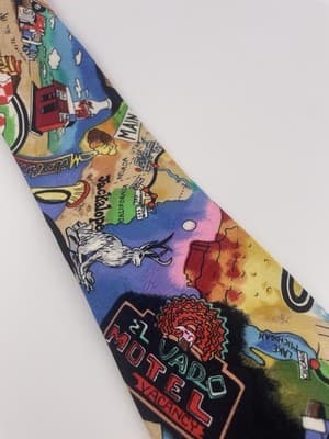 Nicole Miller Silk Novelty Tie Vintage 90s Route 66 Travel Road Trip 1991 USA - Thumbnail 3