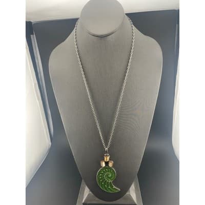 Sterling Nautilus Shell Pendant Studio Artisan Glitter MOP Statement Necklace - Thumbnail 2