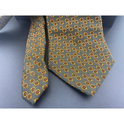 Vintage Valentino Cravatte Silk Tie Gray Horsebit Medallion Geometric Italy - Thumbnail 5