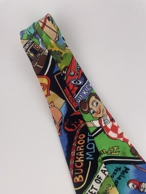 Nicole Miller Silk Novelty Tie Vintage 90s Route 66 Travel Road Trip 1991 USA - Thumbnail 5