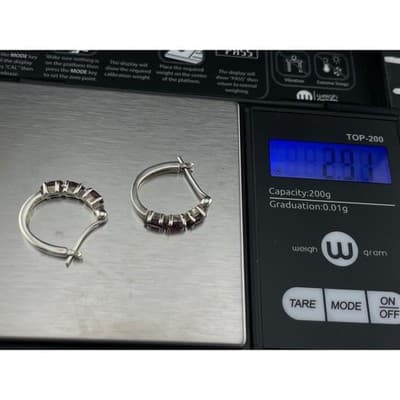 Sterling Silver Garnet Hoop Earrings 925 Marquise Cut Garnets Huggie Hoops - Thumbnail 11