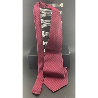 Vintage Pierre Balmain Couture Silk Neck Tie Wine Red Black Herringbone Chevron - Thumbnail 4