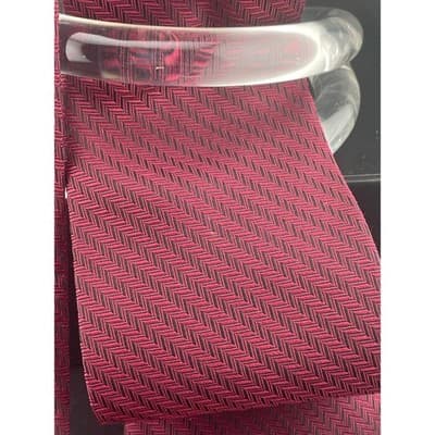 Vintage Pierre Balmain Couture Silk Neck Tie Wine Red Black Herringbone Chevron - Thumbnail 5