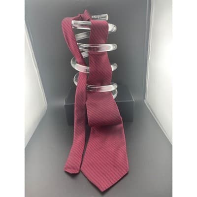 Vintage Pierre Balmain Couture Silk Neck Tie Wine Red Black Herringbone Chevron - Thumbnail 2