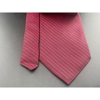 Vintage Pierre Balmain Couture Silk Neck Tie Wine Red Black Herringbone Chevron - Thumbnail 6