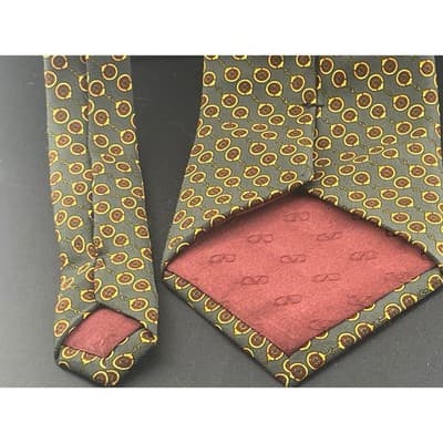 Vintage Valentino Cravatte Silk Tie Gray Horsebit Medallion Geometric Italy - Thumbnail 10
