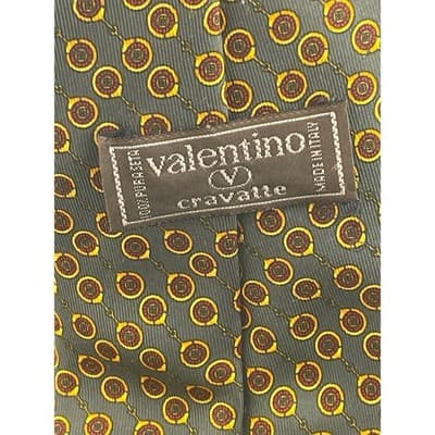 Vintage Valentino Cravatte Silk Tie Gray Horsebit Medallion Geometric Italy - Thumbnail 8