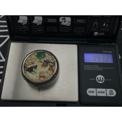 Vintage 800 Silver Persia Hand Painted Bone Pill Box Hunting Scene Round Trinket - Thumbnail 14