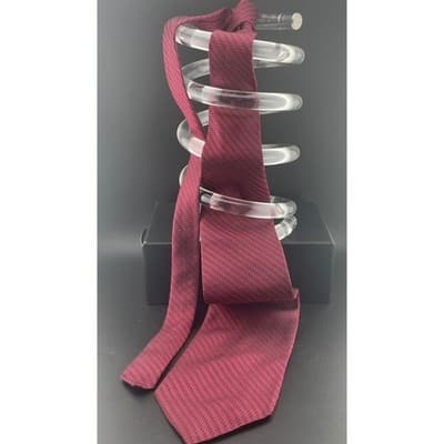 Vintage Pierre Balmain Couture Silk Neck Tie Wine Red Black Herringbone Chevron - Thumbnail 3