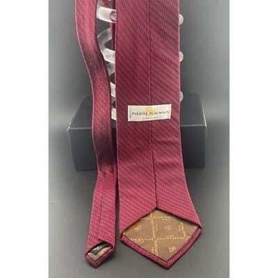 Vintage Pierre Balmain Couture Silk Neck Tie Wine Red Black Herringbone Chevron - Thumbnail 7