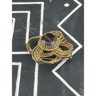 Winard 12K GF Smoky Quartz Brooch Sculptural Modernist Abstract Mid Century - Thumbnail 7
