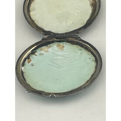 Antique 1920s Sterling Silver Guilloché Enamel Locket Blue Floral Rose Pendant - Thumbnail 10