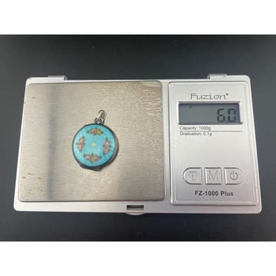 Antique 1920s Sterling Silver Guilloché Enamel Locket Blue Floral Rose Pendant - Thumbnail 11