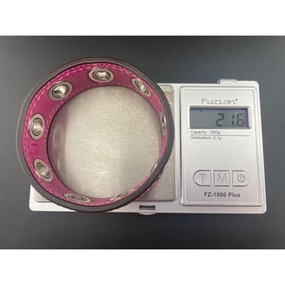 Coach Y2K Hot Pink Patent Leather Grommet Bangle Wide 1" Statement Bracelet vtg - Thumbnail 10