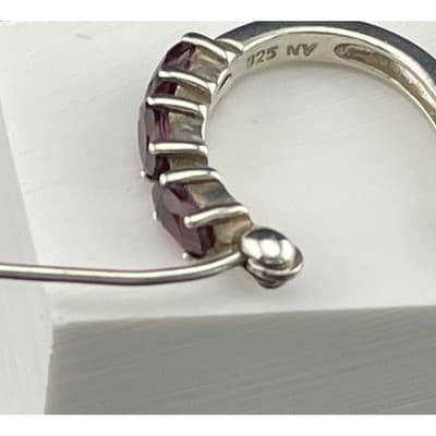 Sterling Silver Garnet Hoop Earrings 925 Marquise Cut Garnets Huggie Hoops - Thumbnail 10