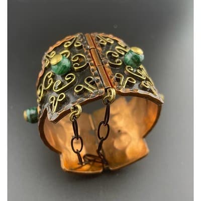 Vintage Mexican Casa Maya Brutalist Mid Century Hinged Cuff Bracelet Mid Century - Thumbnail 4