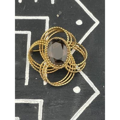 Winard 12K GF Smoky Quartz Brooch Sculptural Modernist Abstract Mid Century - Thumbnail 2