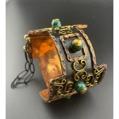 Vintage Mexican Casa Maya Brutalist Mid Century Hinged Cuff Bracelet Mid Century - Thumbnail 5
