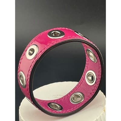 Coach Y2K Hot Pink Patent Leather Grommet Bangle Wide 1" Statement Bracelet vtg - Thumbnail 2