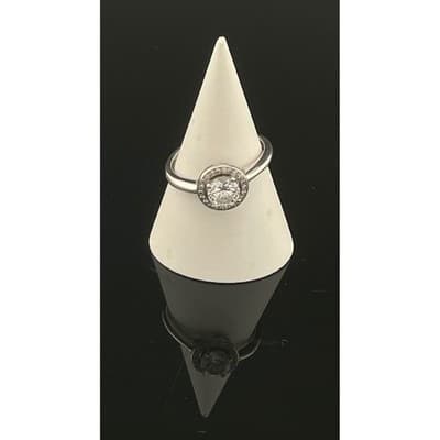 Sterling Silver Halo Solitaire Ring Cubic Zirconia CZ Engagement Style Size 8 - Thumbnail 2