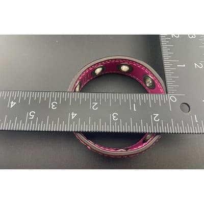 Coach Y2K Hot Pink Patent Leather Grommet Bangle Wide 1" Statement Bracelet vtg - Thumbnail 8