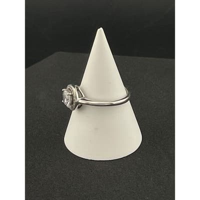 Sterling Silver Halo Solitaire Ring Cubic Zirconia CZ Engagement Style Size 8 - Thumbnail 4