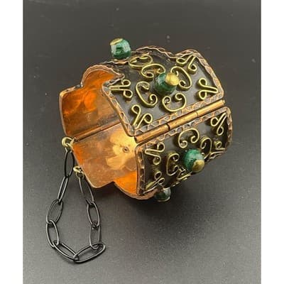 Vintage Mexican Casa Maya Brutalist Mid Century Hinged Cuff Bracelet Mid Century - Thumbnail 3