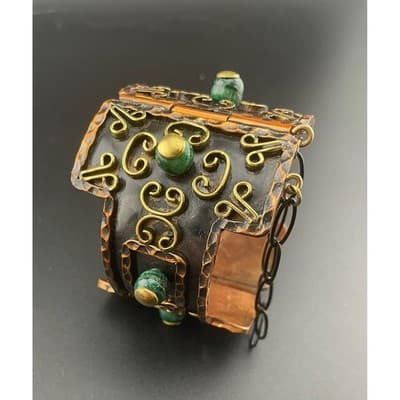 Vintage Mexican Casa Maya Brutalist Mid Century Hinged Cuff Bracelet Mid Century - Thumbnail 2