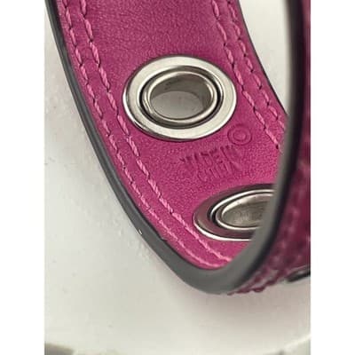 Coach Y2K Hot Pink Patent Leather Grommet Bangle Wide 1" Statement Bracelet vtg - Thumbnail 7