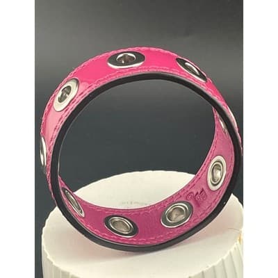 Coach Y2K Hot Pink Patent Leather Grommet Bangle Wide 1" Statement Bracelet vtg - Thumbnail 3