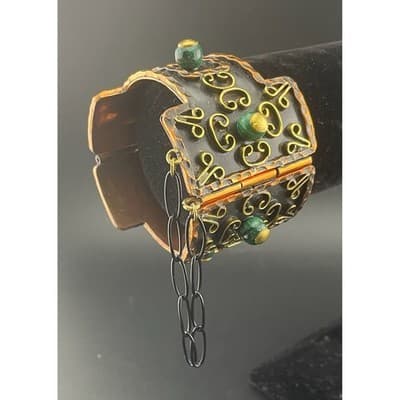 Vintage Mexican Casa Maya Brutalist Mid Century Hinged Cuff Bracelet Mid Century - Thumbnail 13