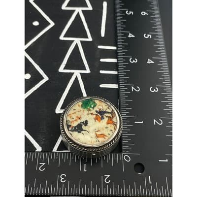 Vintage 800 Silver Persia Hand Painted Bone Pill Box Hunting Scene Round Trinket - Thumbnail 13