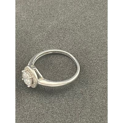Sterling Silver Halo Solitaire Ring Cubic Zirconia CZ Engagement Style Size 8 - Thumbnail 10