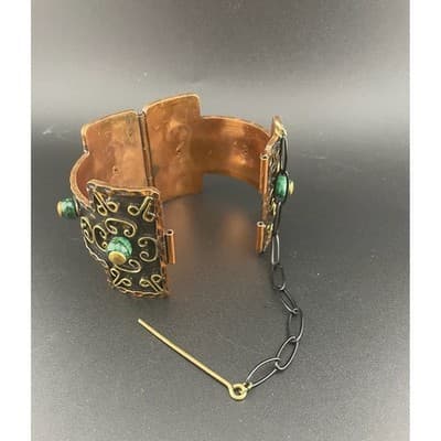 Vintage Mexican Casa Maya Brutalist Mid Century Hinged Cuff Bracelet Mid Century - Thumbnail 7