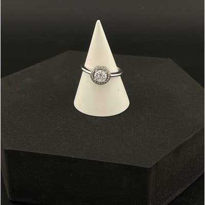 Sterling Silver Halo Solitaire Ring Cubic Zirconia CZ Engagement Style Size 8 - Thumbnail 3