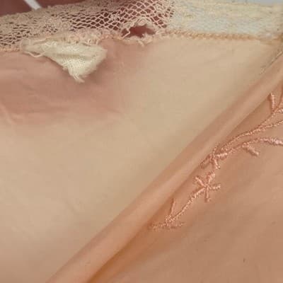 1930s Peach Rayon Slip Dress Embroidered Lace Bias Cut Lingerie Antique Boudoir - Thumbnail 9