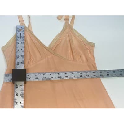 1930s Peach Rayon Slip Dress Embroidered Lace Bias Cut Lingerie Antique Boudoir - Thumbnail 12