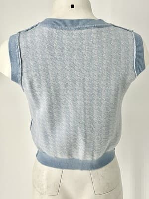 Women’s Pastel Baby Blue Houndstooth cropped Sweater Vest Knit Small White - Thumbnail 6