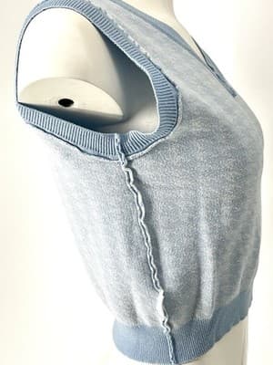 Women’s Pastel Baby Blue Houndstooth cropped Sweater Vest Knit Small White - Thumbnail 7