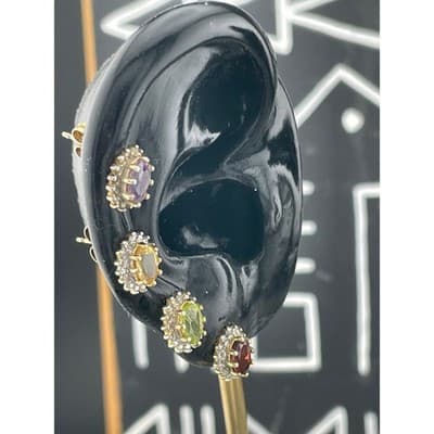 Vintage Sterling Vermeil Gem Stud Earring 4 Pair Amethyst Citrine Garnet Peridot - Thumbnail 7