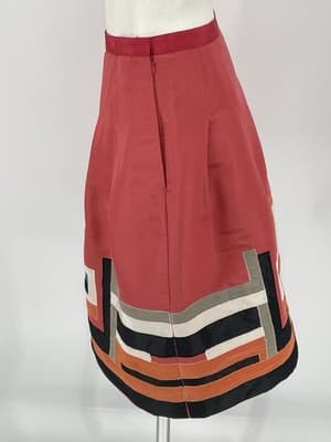 Oscar de La Renta Skirt Embroidered Silk Geometric Coral Size 6 Small A Line - Thumbnail 3