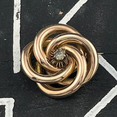 Antique Victorian Gold Filled Lover's Knot Brooch Paste Stone Rose & Yellow GF - Thumbnail 2