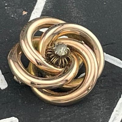 Antique Victorian Gold Filled Lover's Knot Brooch Paste Stone Rose & Yellow GF - Thumbnail 3